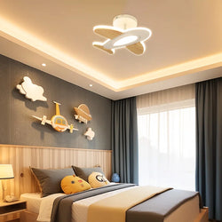 Adaria 19.68" White/Wooden LED Semi Flush Mount Lighting with Remote Control for Kids Room