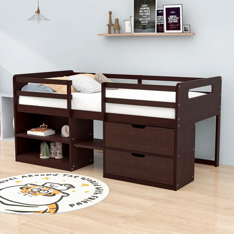 Harle Kids Twin 2 Drawers Wood Loft Bed with Shelves