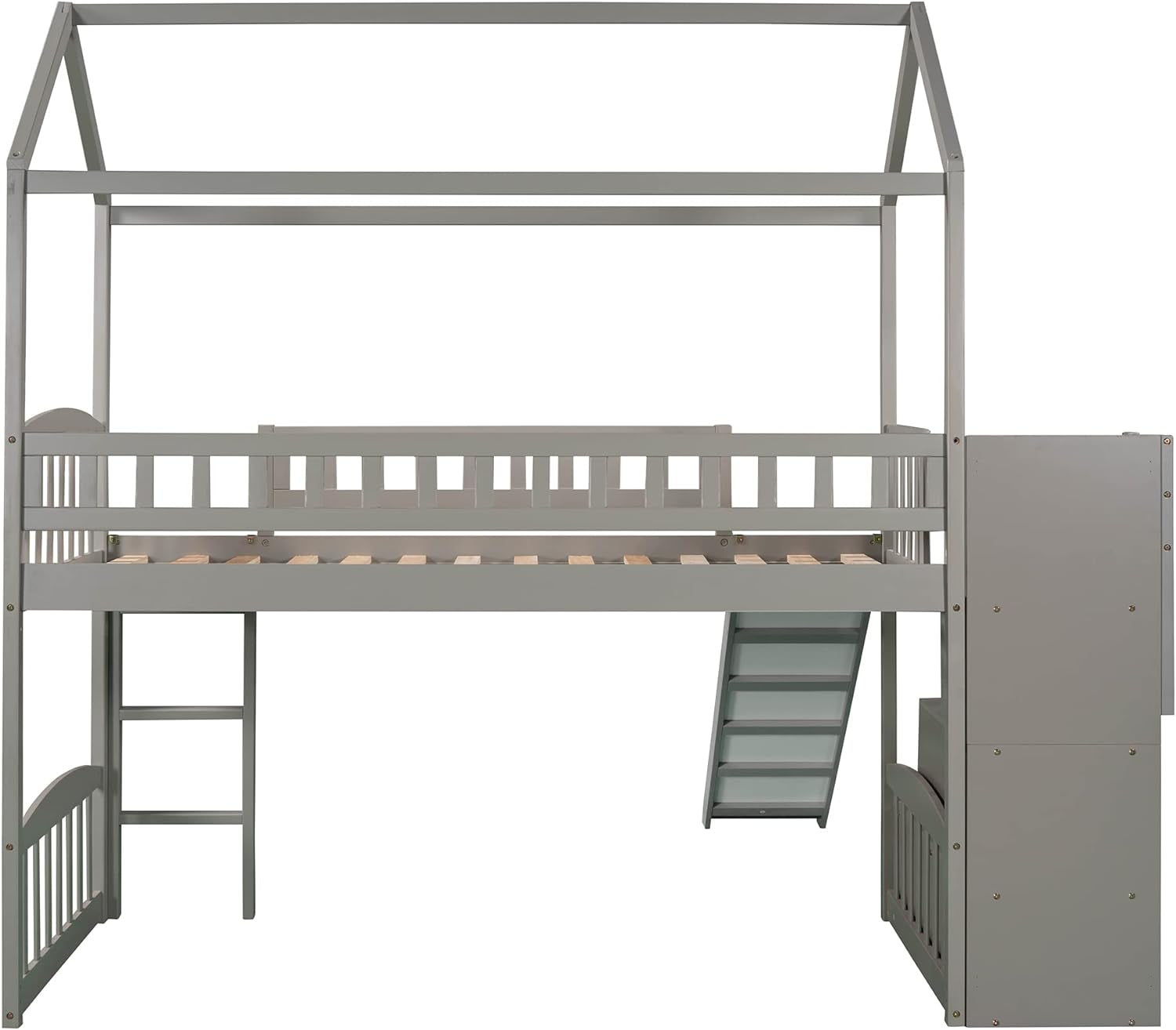House Loft Bed with Slide and Storage Drawers 
