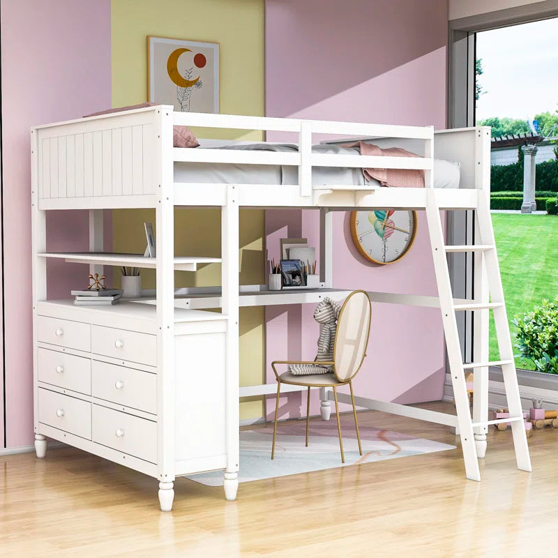 Habibullah Full 6 Drawer Loft Bed with Built-In-Desk by