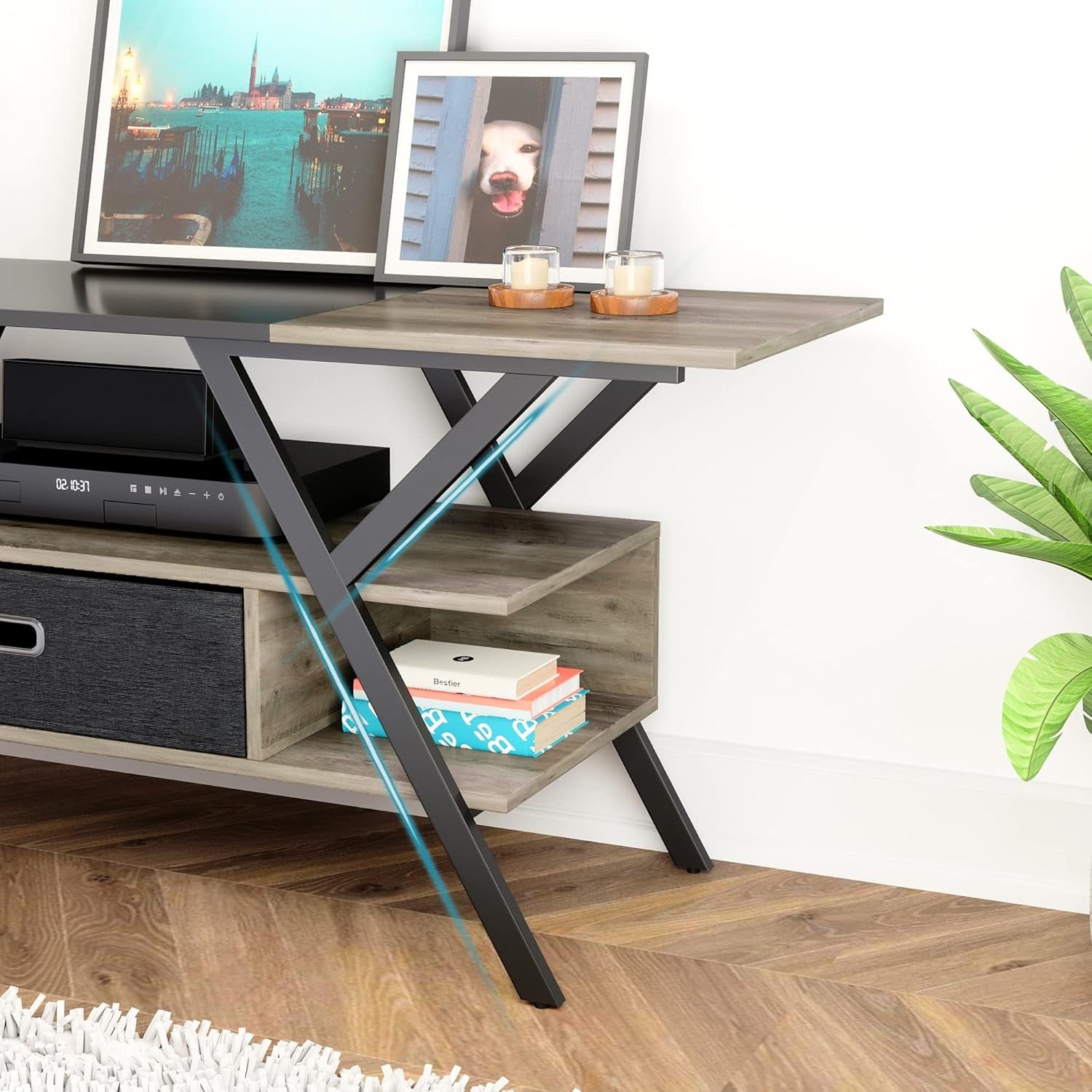 Entertainment Stand with LED Lights for 55/60/65 Inch TV