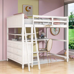 Habibullah Full 6 Drawer Loft Bed with Built-In-Desk by