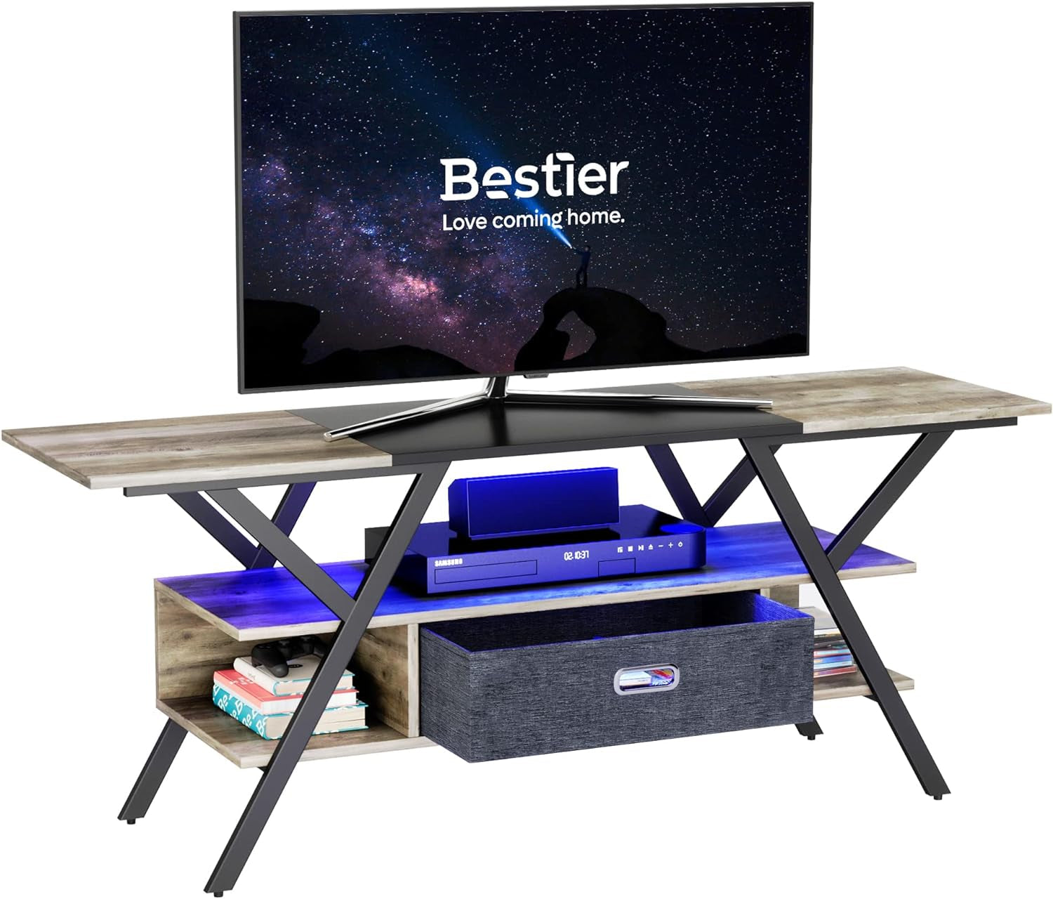 Entertainment Stand with LED Lights for 55/60/65 Inch TV