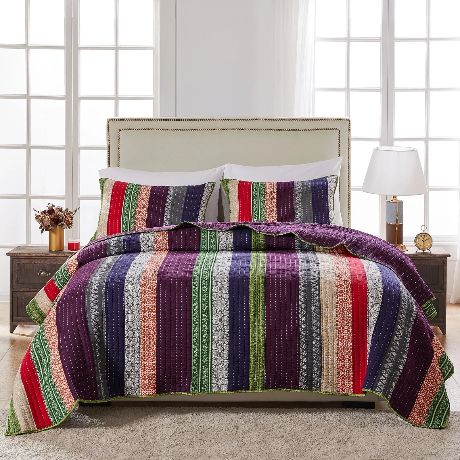 Cotton Stripe Bohemian Quilt Set Carnival Twin Adult