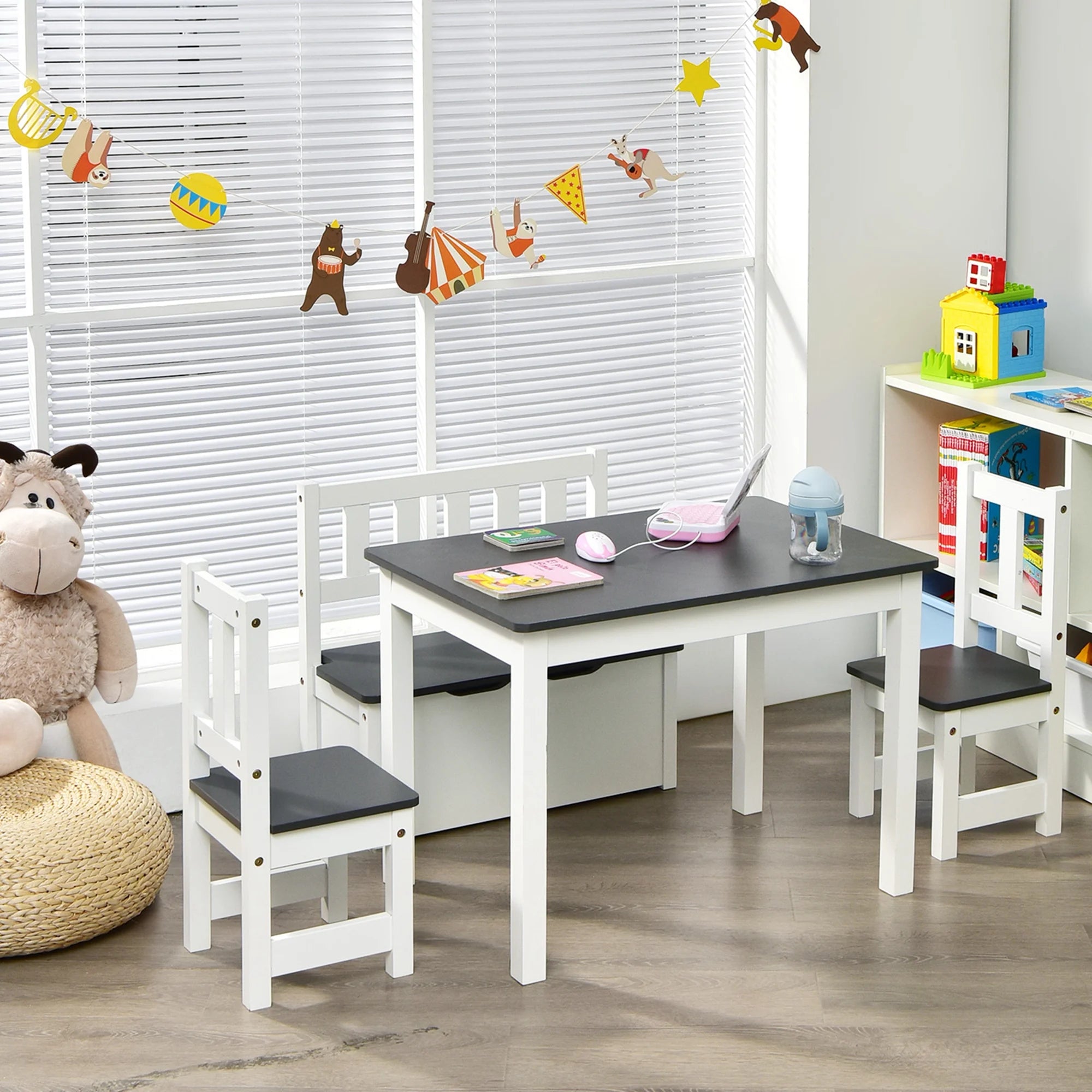 4 PCS Kids Wooden Activity Table & Chairs Set