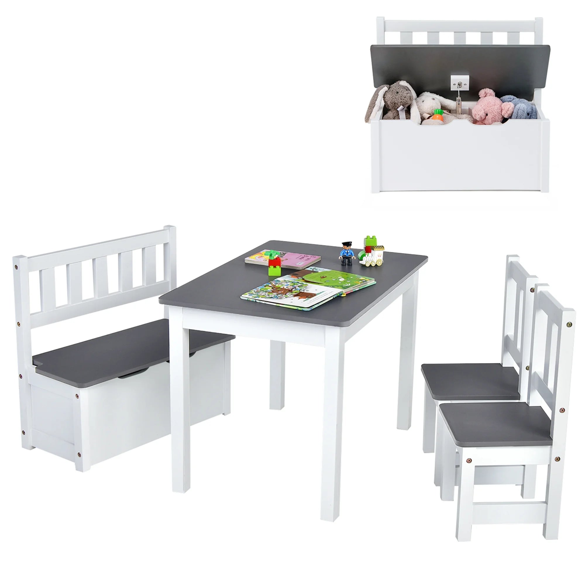 4 PCS Kids Wooden Activity Table & Chairs Set