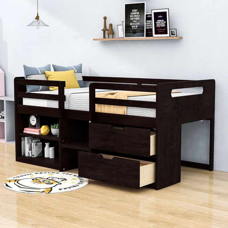 Harle Kids Twin 2 Drawers Wood Loft Bed with Shelves