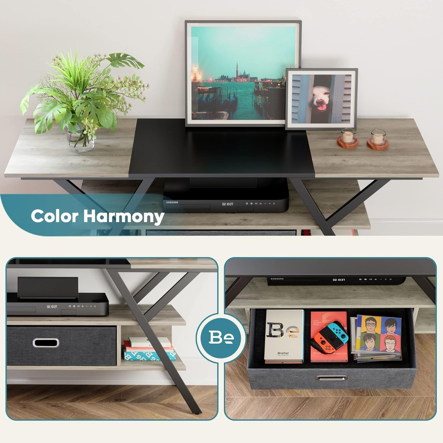 Entertainment Stand with LED Lights for 55/60/65 Inch TV
