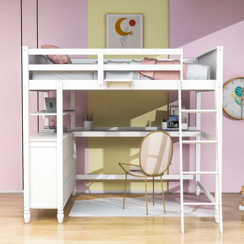 Habibullah Full 6 Drawer Loft Bed with Built-In-Desk by