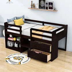 Harle Kids Twin 2 Drawers Wood Loft Bed with Shelves