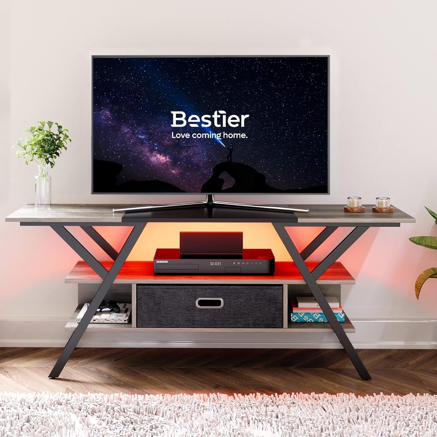 Entertainment Stand with LED Lights for 55/60/65 Inch TV