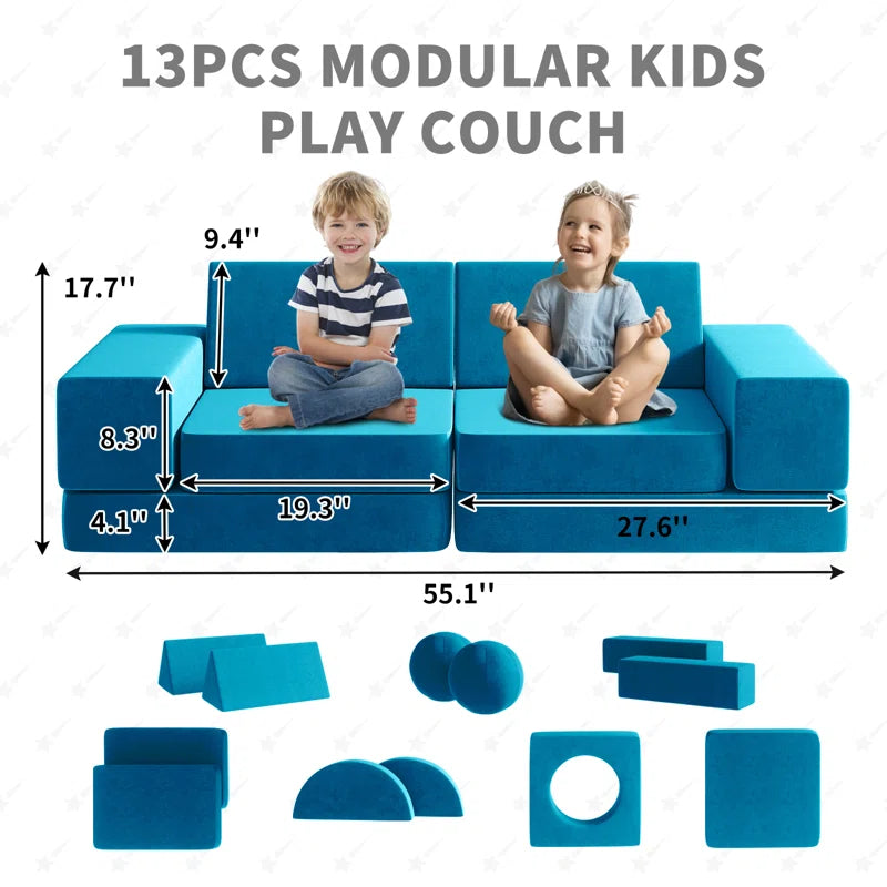 Kids Couch, 12PCS Fold Out Toddler Couch with 2 Balls and Tunnel, Modular Kids Couch for Playroom