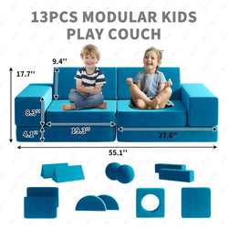 Kids Couch, 12PCS Fold Out Toddler Couch with 2 Balls and Tunnel, Modular Kids Couch for Playroom