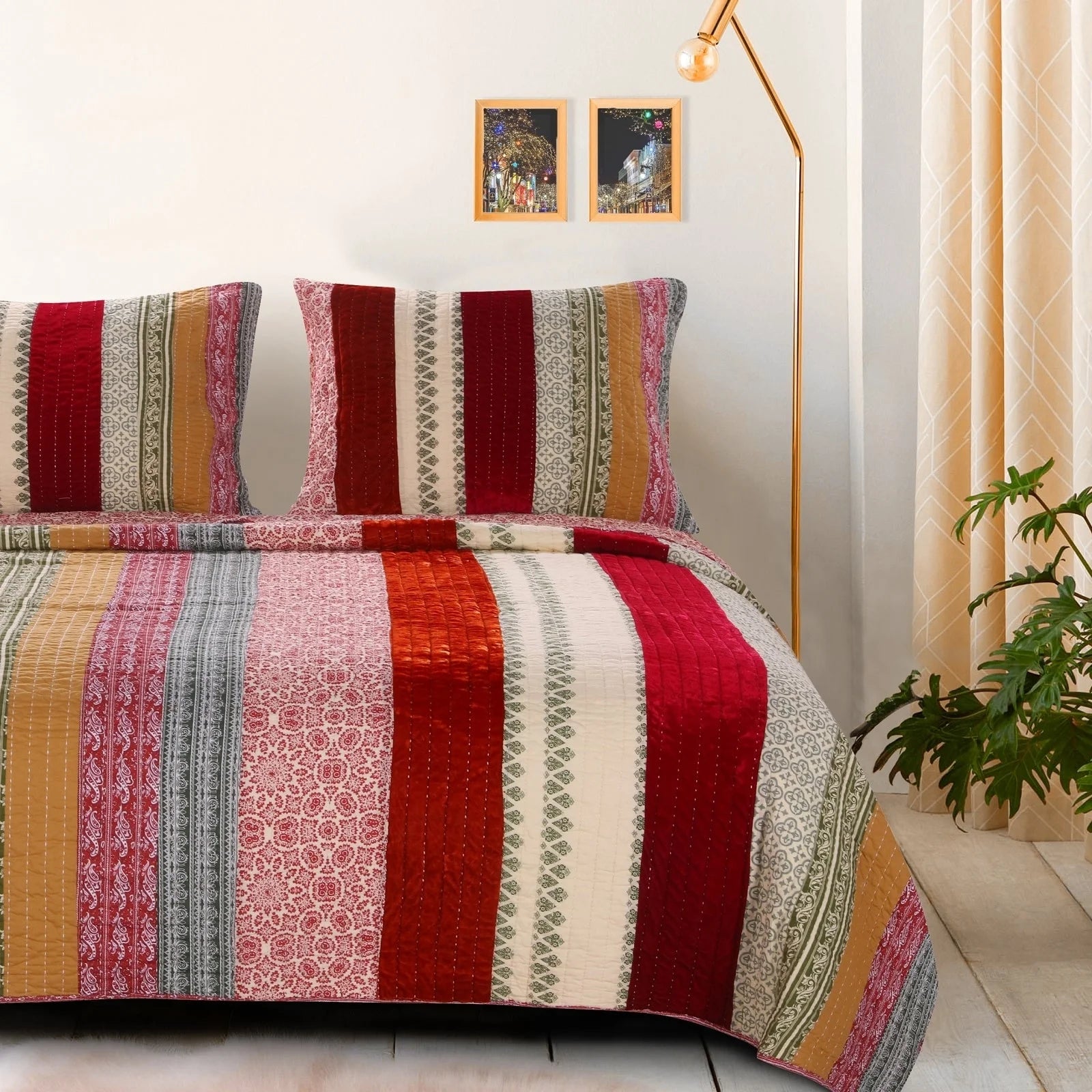 Cotton Stripe Bohemian Quilt Set Carnival Twin Adult