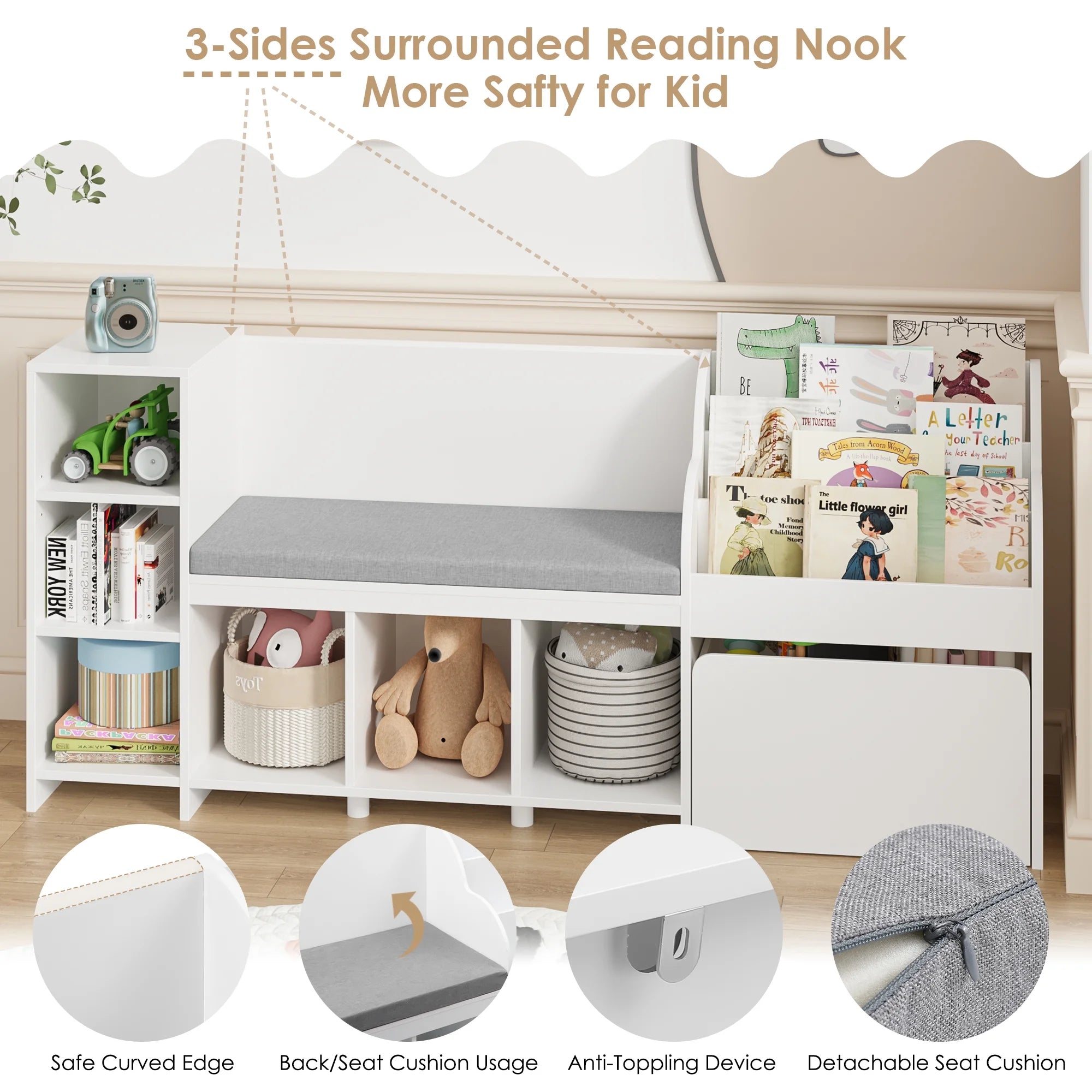 Kids Bookshelf with Reading Nook