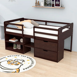 Harle Kids Twin 2 Drawers Wood Loft Bed with Shelves