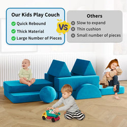 Kids Couch, 12PCS Fold Out Toddler Couch with 2 Balls and Tunnel, Modular Kids Couch for Playroom