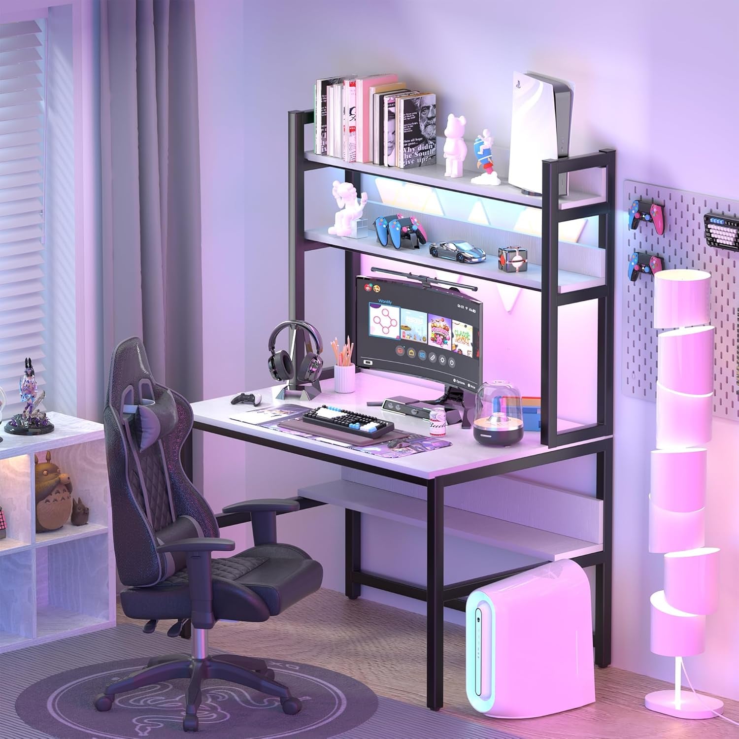 47" Gaming Desk with Hutch and Bookshelf