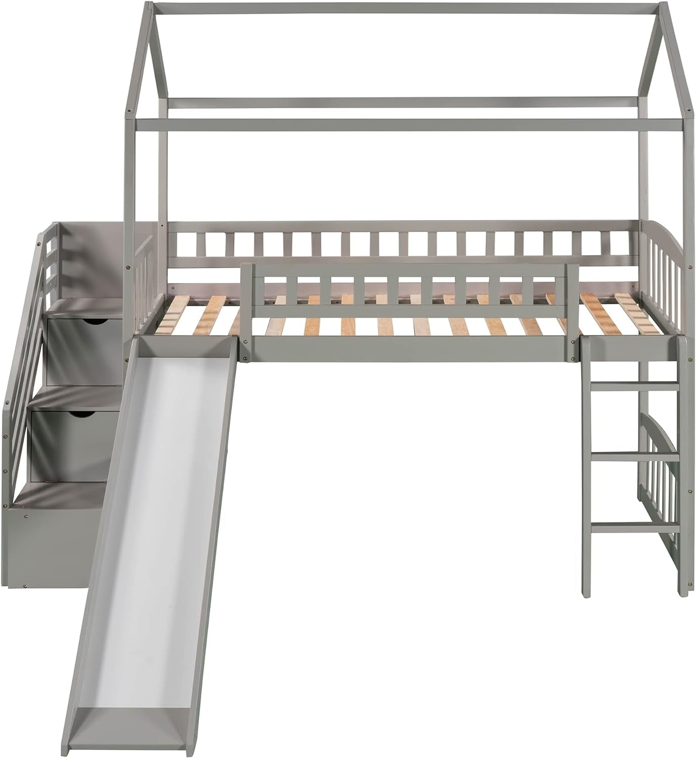 House Loft Bed with Slide and Storage Drawers 