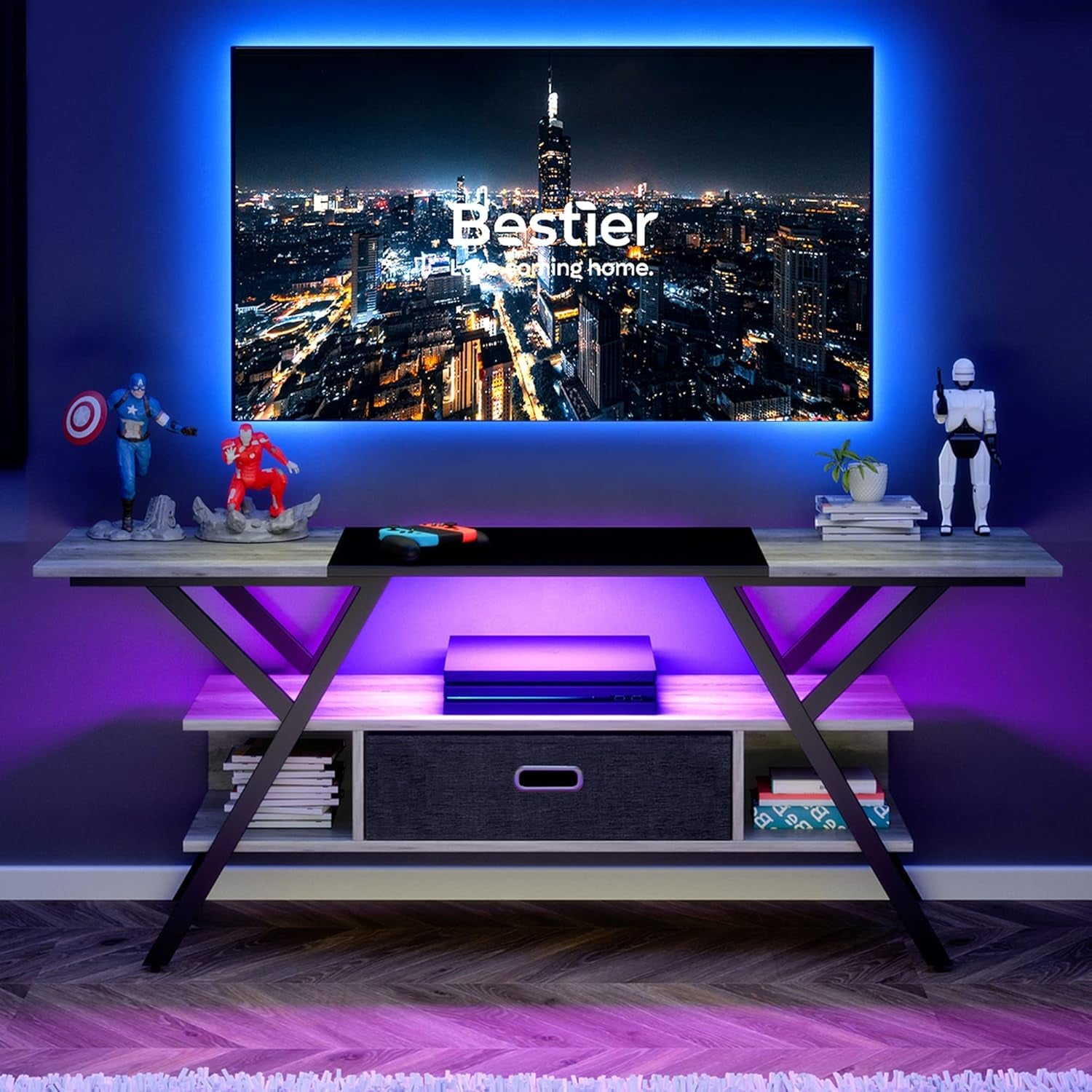 Entertainment Stand with LED Lights for 55/60/65 Inch TV