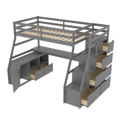 Clemton Twin Size Loft Bed with 7 Drawers 2 Shelves and Desk