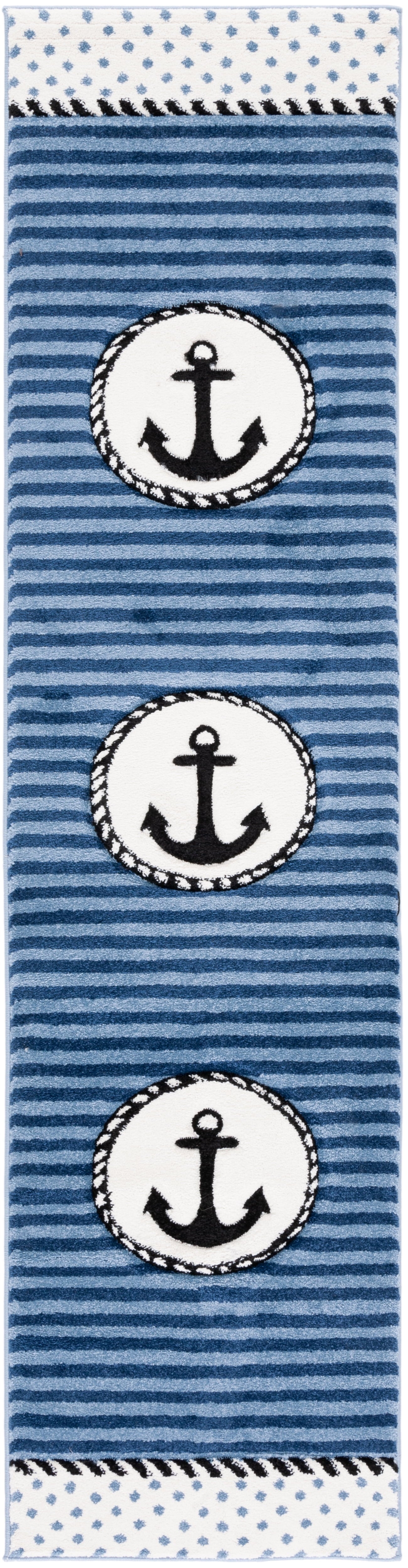 Carousel Kids Kennet Anchor Runner Rug, Navy/Ivory, 2'3" X 6'