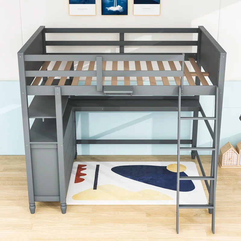 Habibullah Full 6 Drawer Loft Bed with Built-In-Desk by