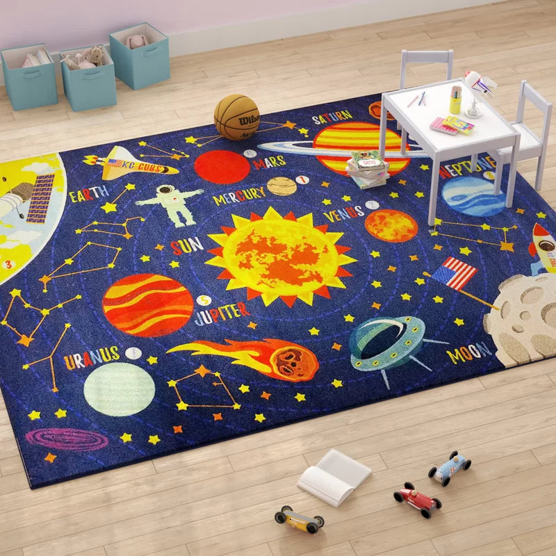 Weranna Outer Space Solar Educational Learning Game Play Non Slip Kids Rug Carpet Classroom Playroom Mat