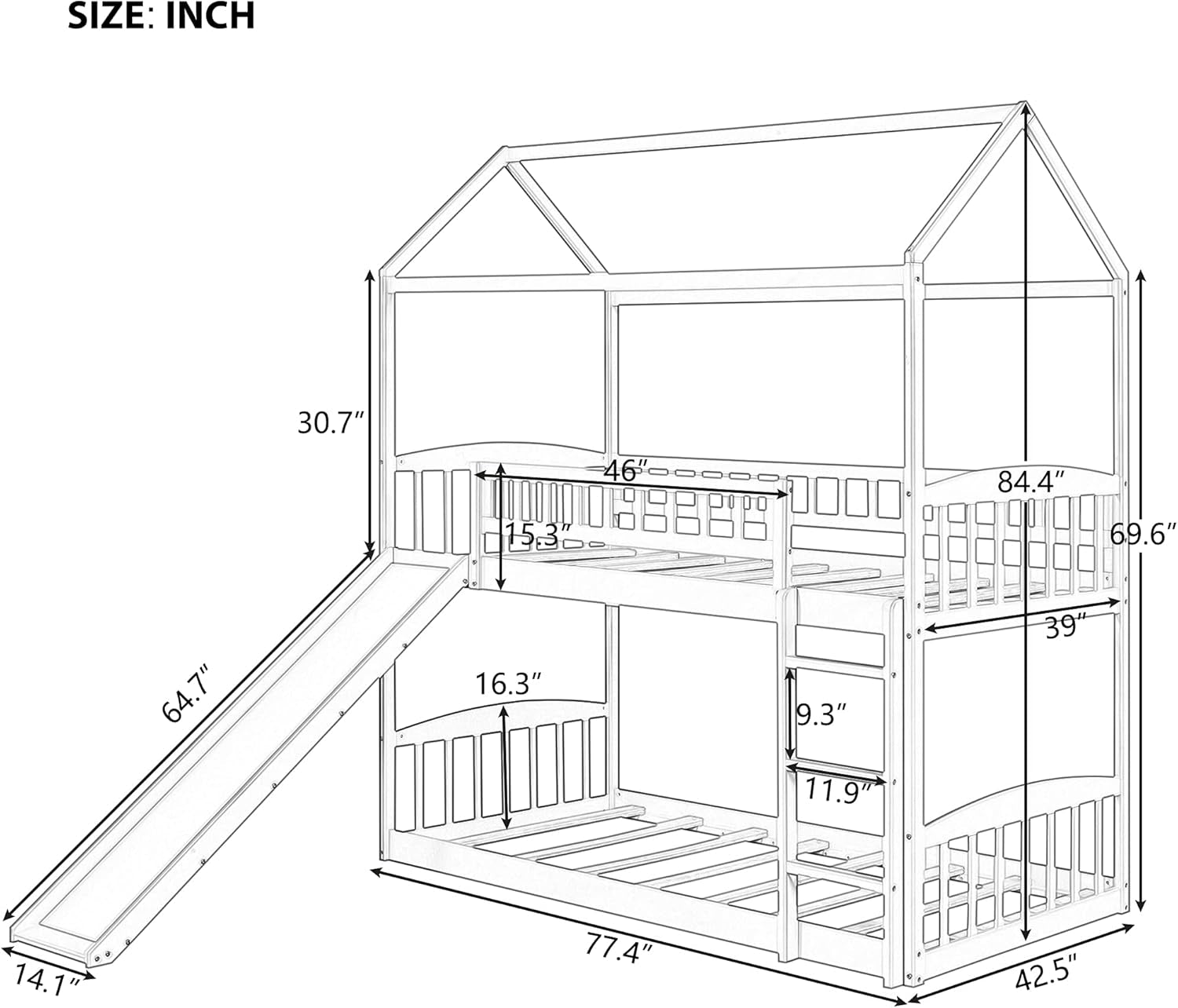 House Bunk Bed with Slide