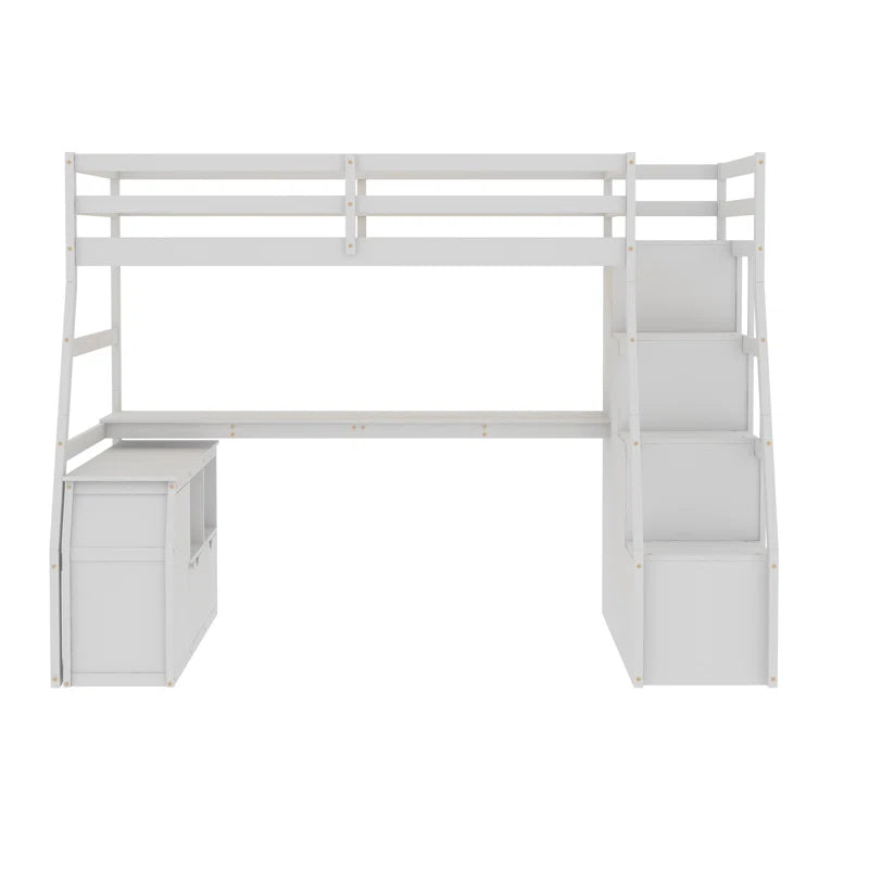 Clemton Twin Size Loft Bed with 7 Drawers 2 Shelves and Desk