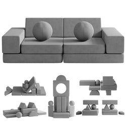 Kids Couch, 12PCS Fold Out Toddler Couch with 2 Balls and Tunnel, Modular Kids Couch for Playroom