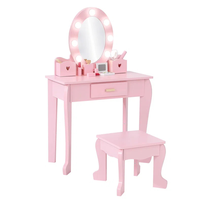 Jamayiah Vanity Children'S Princess Vanity Table and Chair Set Makeup Dressing Table Girls Gifts