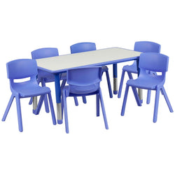 23.625"W X 47.25"L Rectangular Plastic Height Adjustable Activity Table Set with 6 Chairs