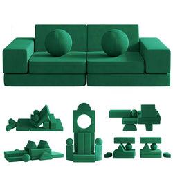 Kids Couch, 12PCS Fold Out Toddler Couch with 2 Balls and Tunnel, Modular Kids Couch for Playroom