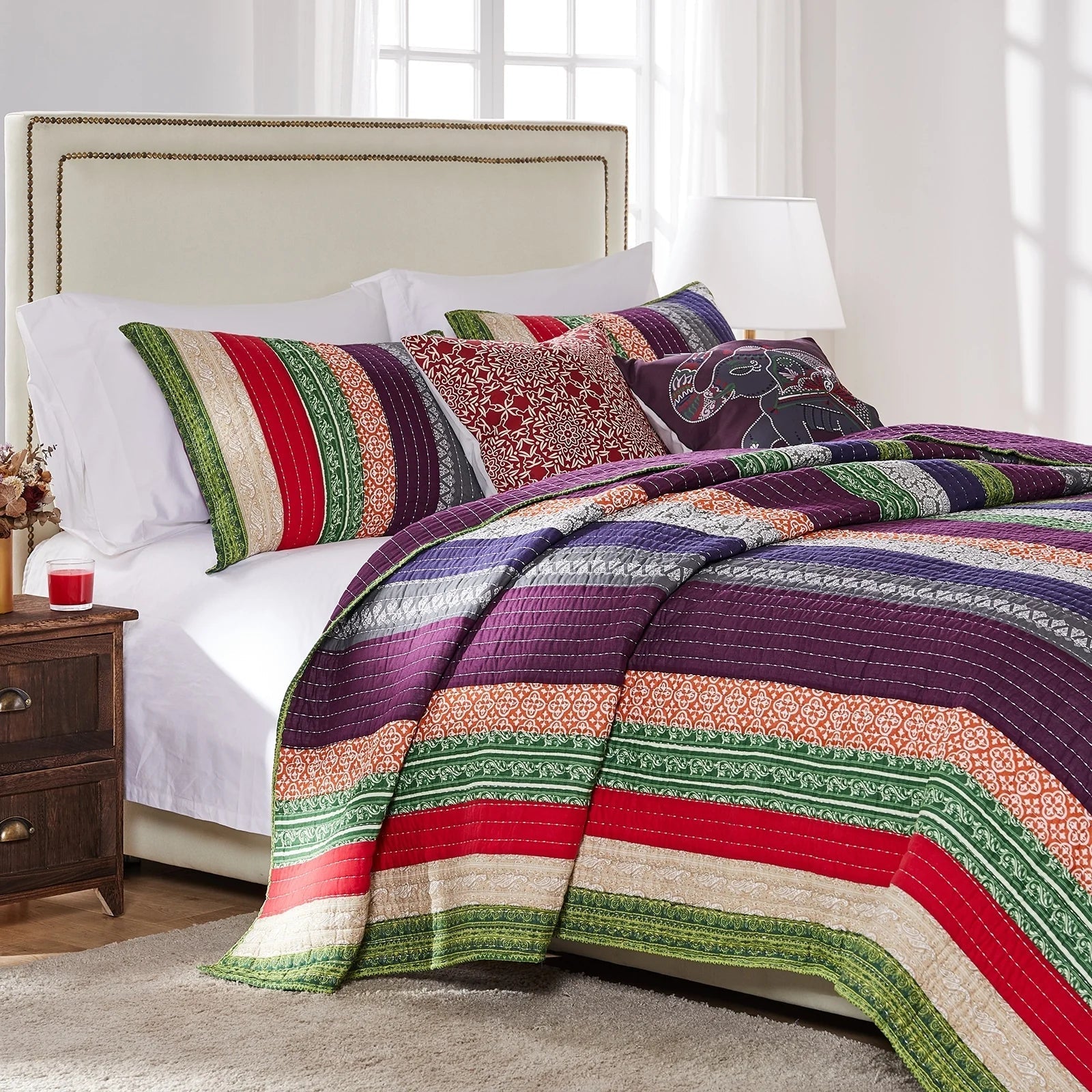 Cotton Stripe Bohemian Quilt Set Carnival Twin Adult