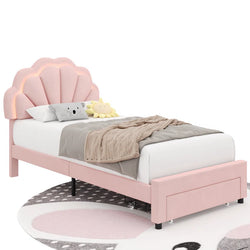 Burlyn Upholstered LED Bed Frame with Drawer & Adjustable Headboard, Kids Beds