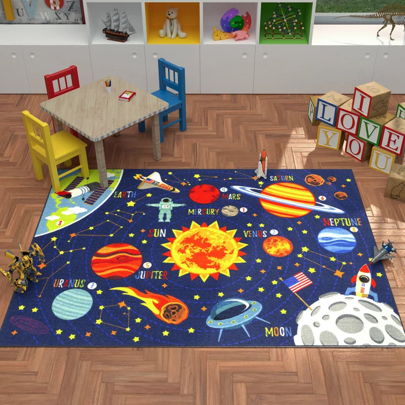 Weranna Outer Space Solar Educational Learning Game Play Non Slip Kids Rug Carpet Classroom Playroom Mat