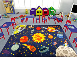 Weranna Outer Space Solar Educational Learning Game Play Non Slip Kids Rug Carpet Classroom Playroom Mat