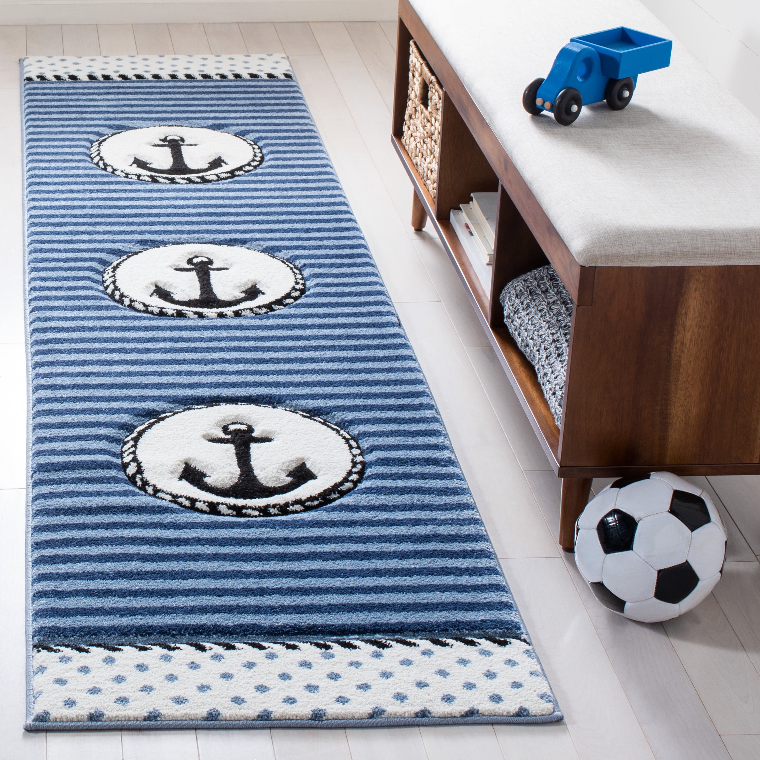 Carousel Kids Kennet Anchor Runner Rug, Navy/Ivory, 2'3" X 6'