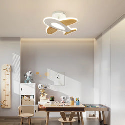 Adaria 19.68" White/Wooden LED Semi Flush Mount Lighting with Remote Control for Kids Room