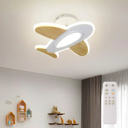 Adaria 19.68" White/Wooden LED Semi Flush Mount Lighting with Remote Control for Kids Room