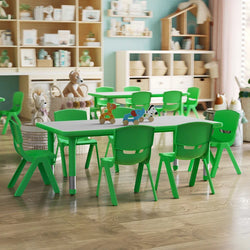 23.625"W X 47.25"L Rectangular Plastic Height Adjustable Activity Table Set with 6 Chairs