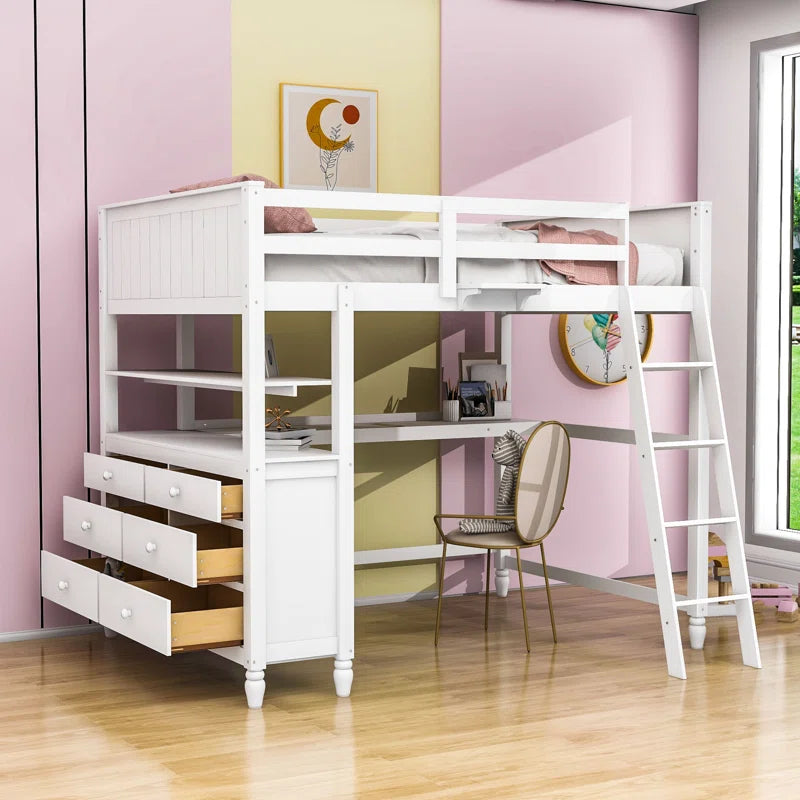 Habibullah Full 6 Drawer Loft Bed with Built-In-Desk by