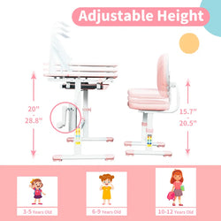 Aleasha Kids Desk and Chair Set, Height-Adjustable, with Led Lamps and 60° Tilting Tabletop