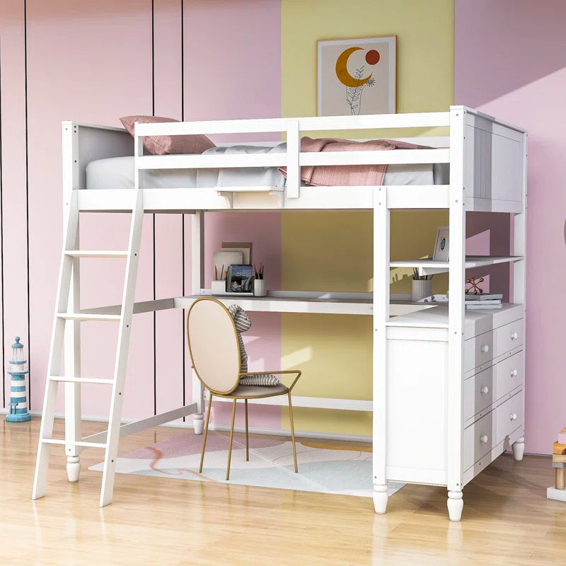 Habibullah Full 6 Drawer Loft Bed with Built-In-Desk by